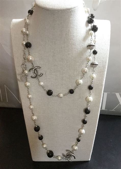 chanel black and white pearl necklace replica|chanel copy necklace.